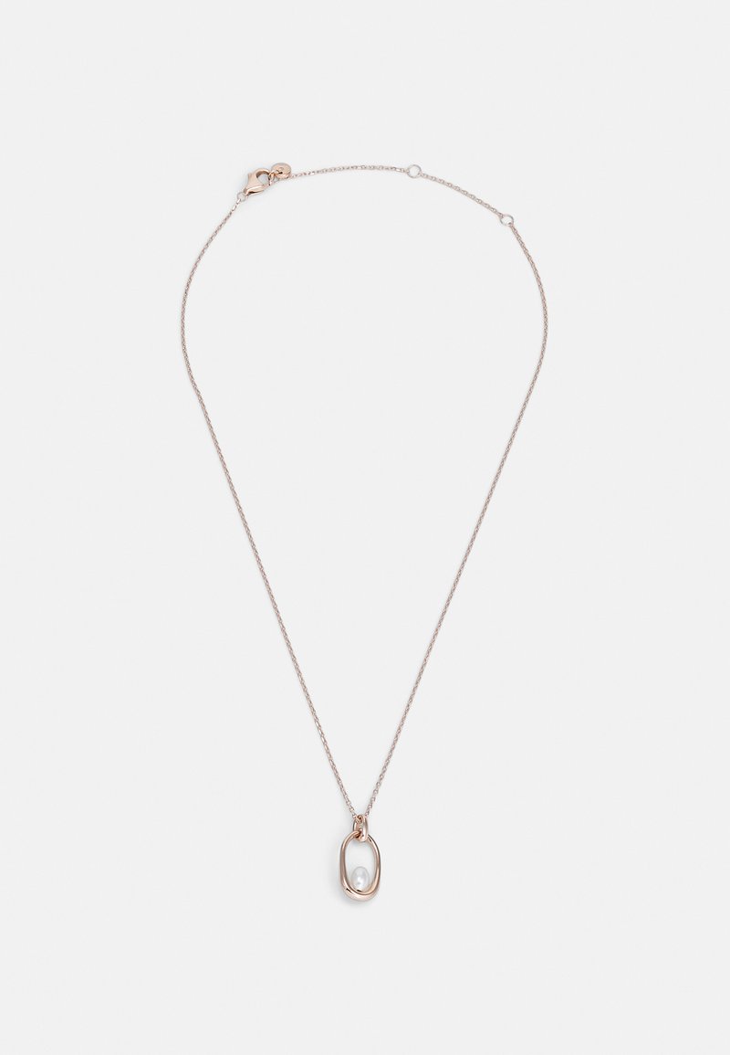 Halsband i roséguld med en oval hängande pendel som innehåller en pärla, med en fin kedja och spänne för säker förslutning.