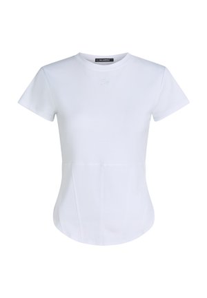 Λευκό εφαρμοστό κοντομάνικο T-shirt με στρογγυλή λαιμόκοψη και διακριτικό κεντητό λογότυπο στο στήθος από τον Karl Lagerfeld.