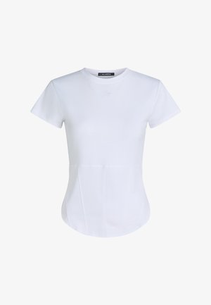 Λευκό εφαρμοστό κοντομάνικο T-shirt με στρογγυλή λαιμόκοψη και διακριτικό κεντητό λογότυπο στο στήθος από τον Karl Lagerfeld.