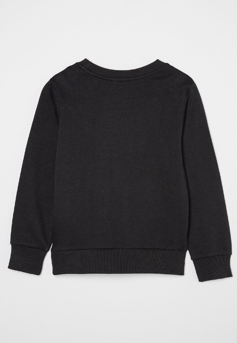 Schwarzes Sweatshirt mit langen Ärmeln, gerippten Bündchen und Saum, aus weichem Baumwollmaterial gefertigt, mit einer einfachen, glatten Textur und traditionellem Rundhalsausschnitt.