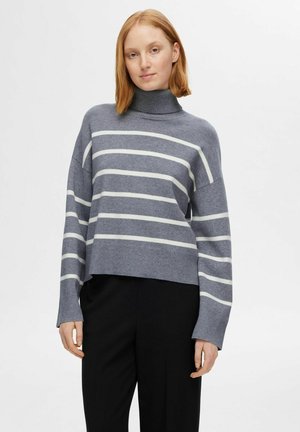 Selected Femme SLFKAMMA ROLL NECK - Svetr - medium grey melange