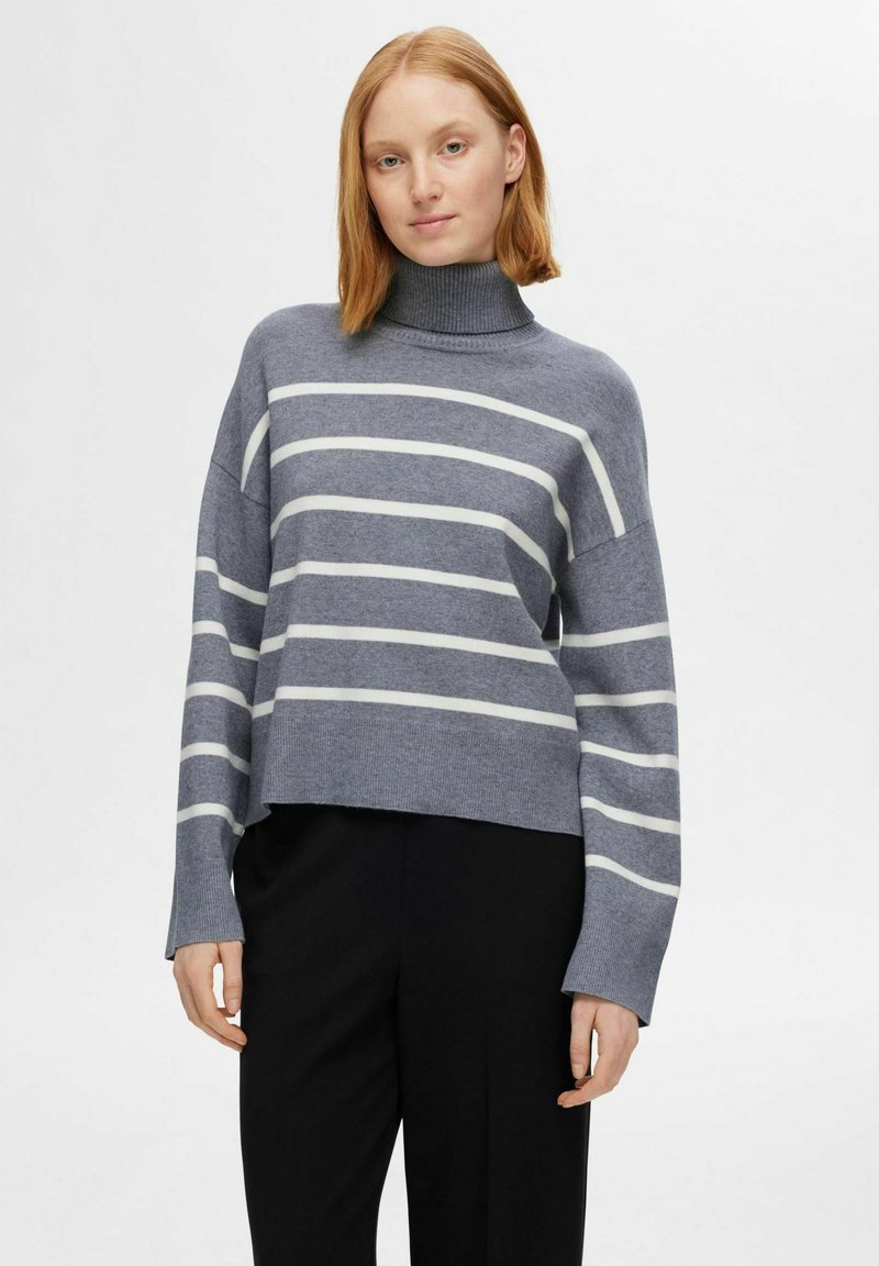 Selected Femme SLFKAMMA ROLL NECK - Pullover - medium grey melange