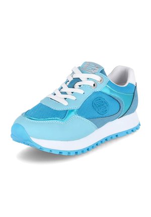 Himmelblaue Sportsneaker mit Obermaterial aus Mesh und Synthetik, weißen Schnürsenkeln, strukturierten Akzenten und einer gerippten Gummisohle.