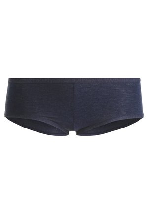 Tamno plave, teksturirane pamučne hipster gaćice s glatkim pojasom i srednjim strukom, s čistim, minimalističkim dizajnom.