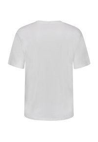 T-shirt en coton blanc à col rond et manches courtes, avec un design uni et une coupe régulière. Pas de motifs ni de graphiques visibles.
