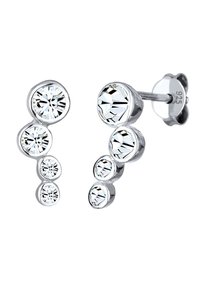 Örhängen i sterlingsilver med varierande storlekar av runda klara kristaller, med en modern kaskaddesign och polerad yta.