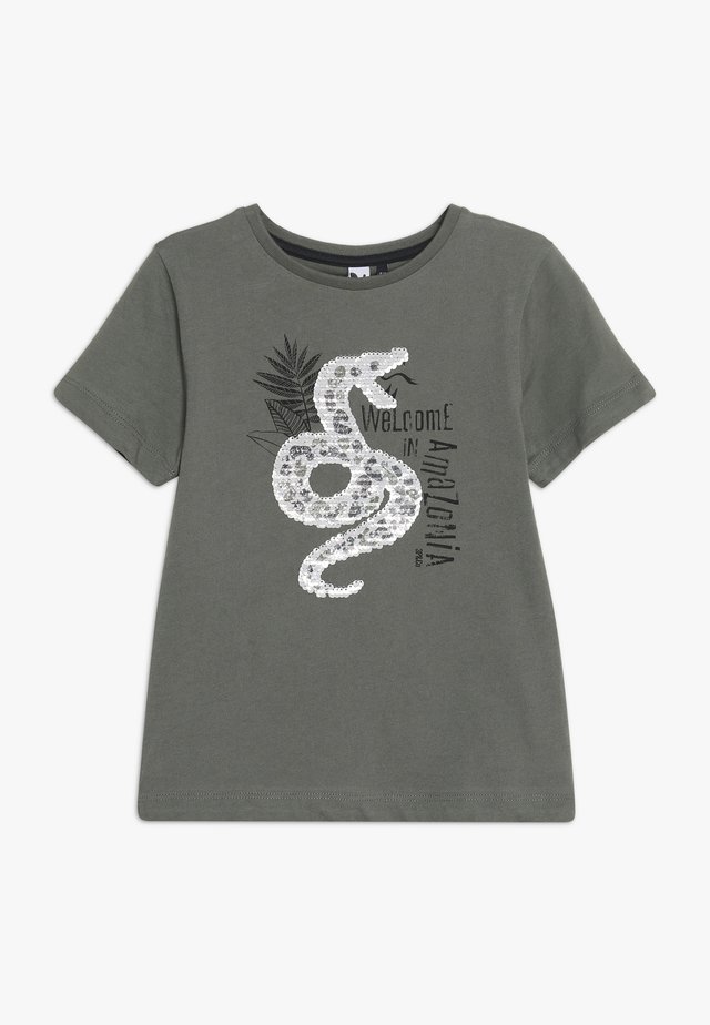 TEE SHORT SLEEVES WITH REVERSIBLE SEQUINS - T-Shirt print - kaki
