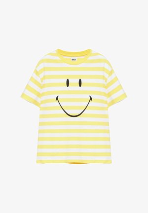 PULL&BEAR, SMILEY STRIPED SHORT SLEEVE - T-SHIRT - T-shirt imprimé - yellow