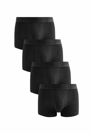 Boxer-briefs en coton noir avec une ceinture flexible arborant le logo "NEXT". Quatre paires présentées, mettant en avant la texture lisse et la coupe ajustée.