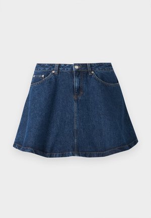 Topshop, PLEATED SKIRT - Jupe en jean - dark blue denim