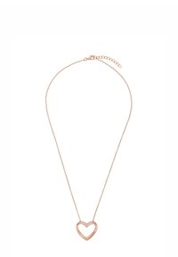 En delikat kedja i roséguld med ett hänge i form av ett öppet hjärta prytt med små kristaller.