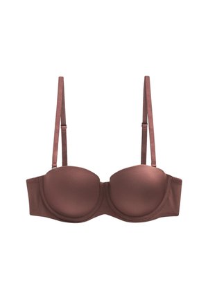 Mauve padded underwire bra with adjustable shoulder straps and smooth fabric cups, displayed on a white background.