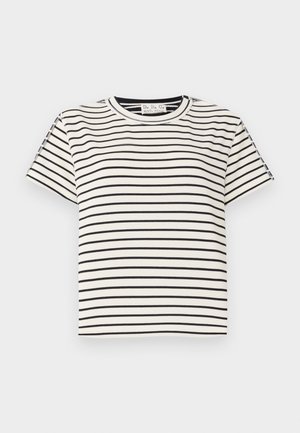 Katoenen T-shirt met korte mouwen en een ronde hals, met zwarte verticale strepen op een witte achtergrond en een rechte snit.