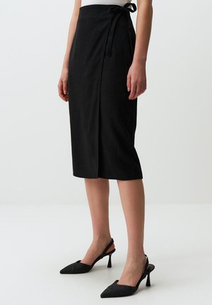 NORMAL WAIST SLIT MIDI - Wikkelrok - black