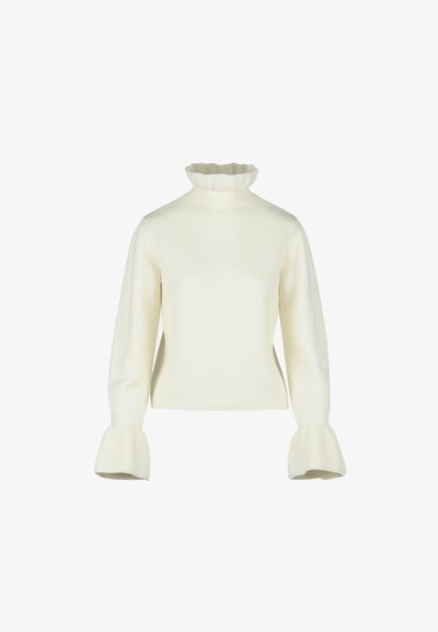 Tej sálgombolyag pulóver bordázott textúrával, hosszú ujjal és bővülő mandzsettával. A design egyszerű és elasztikus.