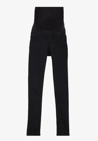 Svarta denim-gravidjeans med en elastisk midja, slim fit och klassisk femfickdesign. Slät textur och inga synliga mönster.