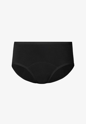 Sous-vêtements noirs style slip sans coutures avec taille mi-haute et détail de couture incurvée sur le panneau avant.