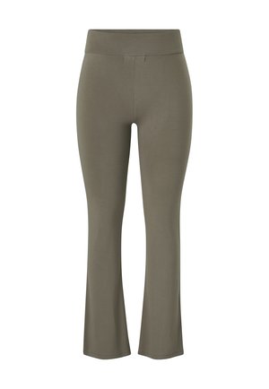 Olijfgroene, hooggekraagde, rechte legging met een brede tailleband en een soepele, naadloze voorkant.