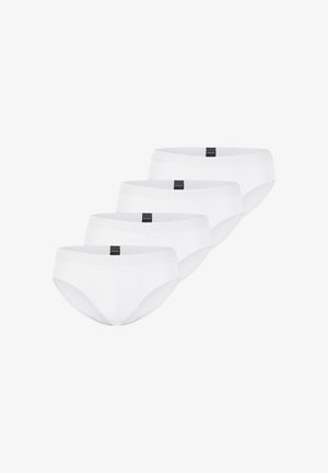 Set di slip bianchi in cotone, caratterizzati da una texture liscia, un elastico in vita con etichetta del marchio e un taglio classico. Inclusi quattro pezzi.