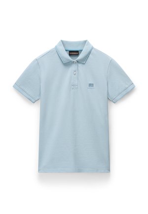 Lichtblauwe polo shirt van katoen, met een knoopsluiting met drie knopen, korte mouwen, gestikte accenten en een klein logo op de borst.