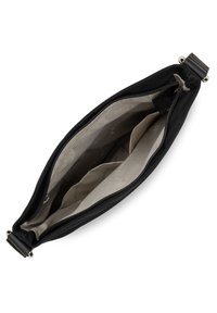 Clutch in pelle nera con chiusura a zip. L'interno presenta una fodera chiara e più scomparti per una buona organizzazione. Texture liscia.