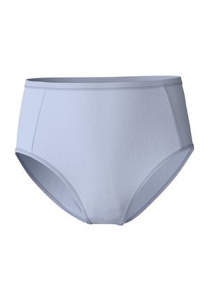 Sous-vêtements en coton bleu clair taille haute avec des bords lisses et sans motifs. Le tissu est doux, présentant un design simple et classique.