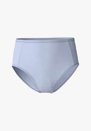 Mutande alte di cotone blu chiaro con bordi lisci e senza motivi. Il tessuto è morbido, caratterizzato da un design semplice e classico.