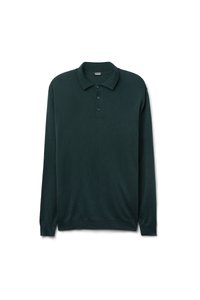 Ciemnozielona, długorękawowa koszulka polo z miękkiej dzianiny. Posiada klasyczny kołnierzyk oraz trzy guziki z przodu. Standardowy krój.