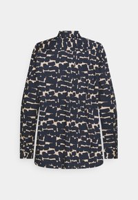 Camicia a maniche lunghe in un motivo astratto navy e beige, con colletto e una vestibilità comoda con una piega centrale sul retro.