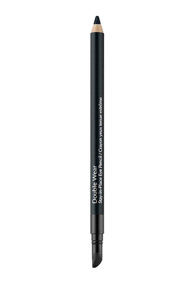 Black eyeliner pencil with a pointed tip and a smooth finish. Features a dual-ended design with a blending tool at one end.