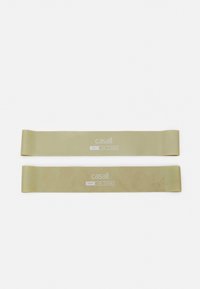 Bandes de résistance vert clair en caoutchouc, marquées "casall" et spécifications de poids : "LÉGER," "x kg," et "8,8 lbs."