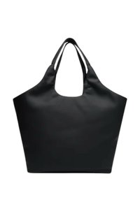 Borsa tote nera realizzata in materiale liscio e resistente. Presenta un'ampia apertura, due manici e un design strutturato ma flessibile.