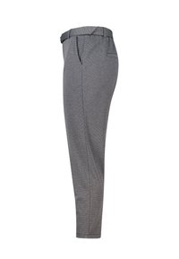 Grijze geruite broek met een slim fit, voorzien van een tailleband met riemlussen en zijzakken, gemaakt van een lichtgewicht materiaal.
