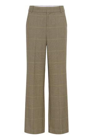 Ψηλόμεσα παντελόνια με ίσια γραμμή σε καφέ και μπεζ καρό σχέδιο, με θηλιές για ζώνη και μπροστινές πλαϊνές τσέπες.