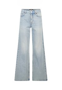 Light blue wide-leg jeans made of denim. Features a high waist, standard five-pocket design, and contrasting stitching along the seams.