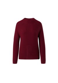Maglione in maglia bordeaux con collo e orlo a coste, dotato di maniche lunghe e di un motivo testurizzato sul corpo.