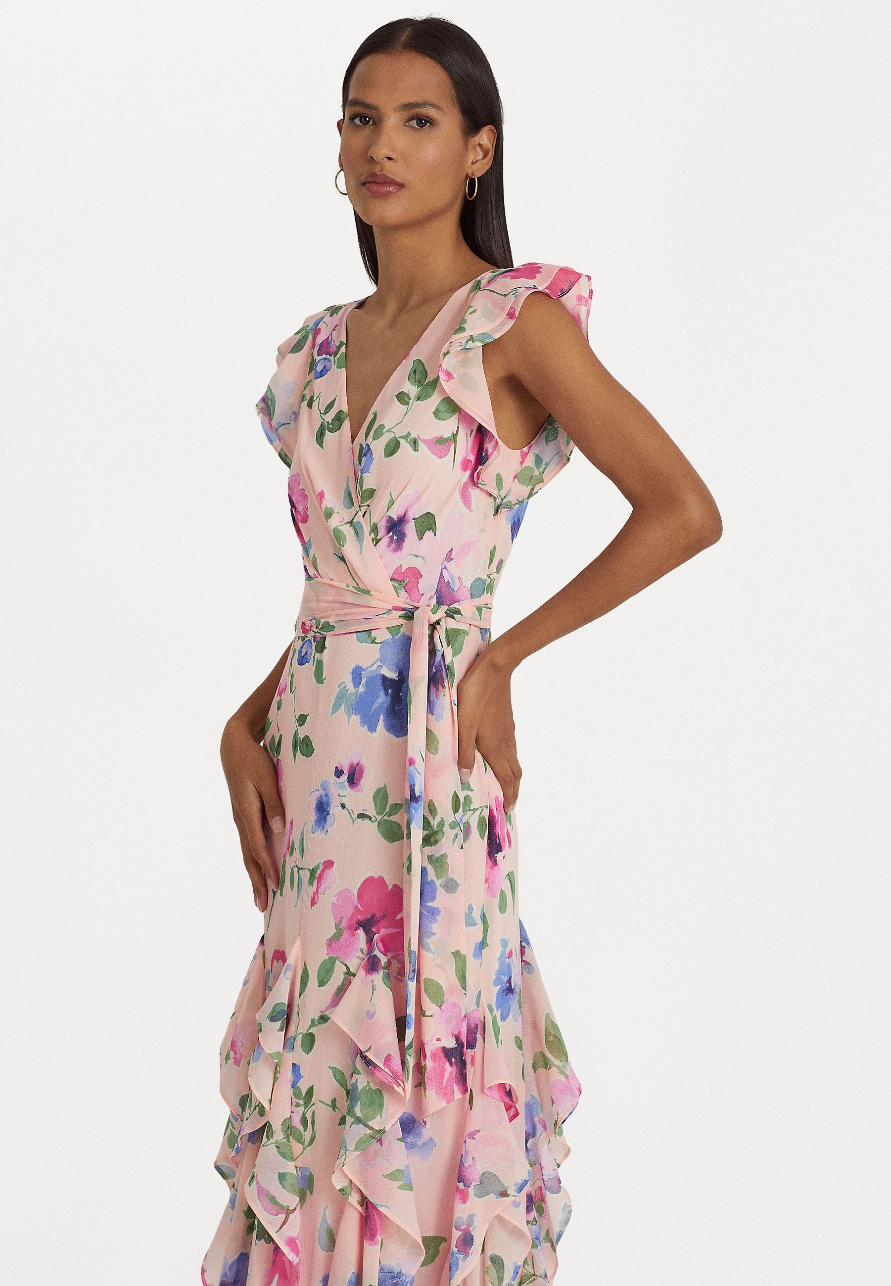 Acostumbrados a aventuras antecedentes Lauren Ralph Lauren VIKRANA SHORT SLEEVE GOWN - Vestido largo - pink  multi/rosa - Zalando.es