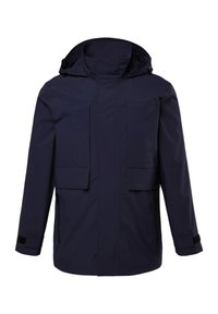 Námořnická voděodolná bunda s vysokým límcem, dvěma velkými předními kapsami, bočními kapsami na zip a nastavitelnými manžetami. Hladká textura a prodyšná látka.