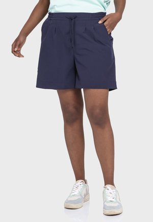Marineblaue Shorts aus leichtem Stoff, mit elastischem Bund und Kordelzug, zwei seitlichen Taschen und einer lockeren Passform.