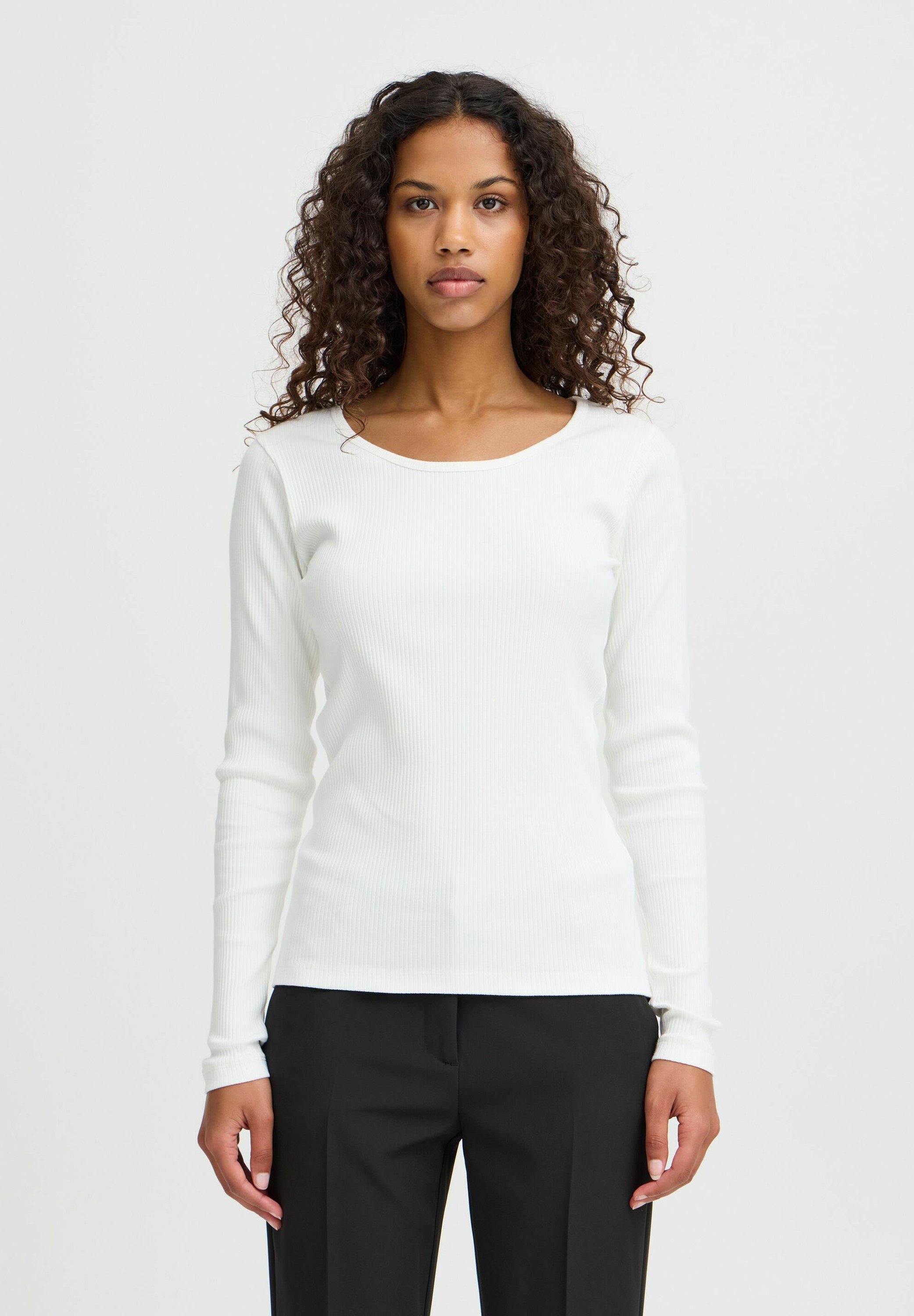 ICHI IHPALMER RIB - Langærmet T-shirt - cloud dancer/hvid
