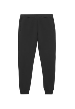 Schwarze Jogginghose aus weichem Material mit zwei seitlichen Reißverschlusstaschen, schmal zulaufendem Bein und elastischem Bund für zusätzlichen Komfort.