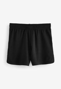 Crne sportske kratke hlače od prozračnog mrežastog materijala, s elastičnom waistband-om i jednostavnom, glatkom teksturom bez uzoraka.