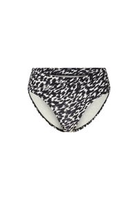 Zwart-witte abstracte dierenprint hoge taille bikini onderkant met een klein merklogo aan de voorkant links.