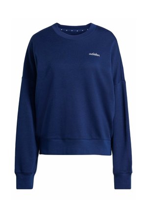 Námořnická modrá mikina s kulatým výstřihem, dlouhými rukávy a zkráceným střihem. Na hrudi se nachází bílé vyšívané logo. Materiál z bavlněné směsi.