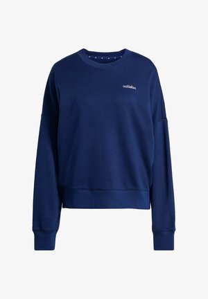 Námořnická modrá mikina s kulatým výstřihem, dlouhými rukávy a zkráceným střihem. Na hrudi se nachází bílé vyšívané logo. Materiál z bavlněné směsi.