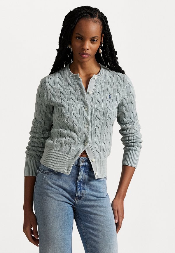 CABLE KNIT COTTON CARDIGAN - Cardigan - light chambray
