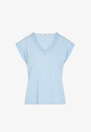 Hellblaues Kurzarm-Oberteil mit V-Ausschnitt und dezent umgeschlagenen Bündchen, Größe S von Morgan.