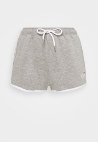 Shorts in cotone grigio con cintura dotata di coulisse, bordo bianco lungo l'orlo e un piccolo logo sul lato. Vestibilità atletica standard.