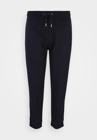 Navyblauwe joggingbroek van een zachte stof, met een rijgband in de taille, geribbelde boorden en een eenvoudig ontwerp zonder zakken.