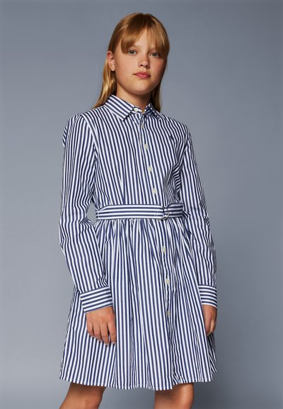 Polo Ralph Lauren STRIPED BELTED COTTON POPLIN SHIRTDRESS - Srajčna obleka - newport navy/white